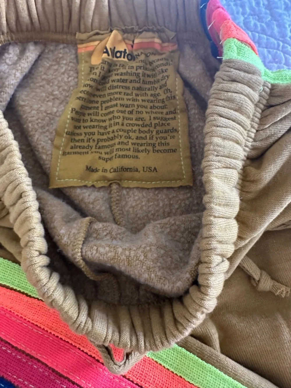 Aviator Nation Mustard Sweatpants with Neon Rainbow Side Stripes size Small S - Picture 3 of 3